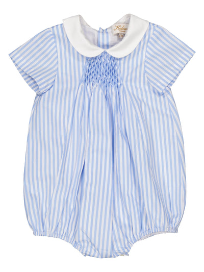 PRE-ORDER Caleb Smocked Boy Romper - Blue Sky Stripes