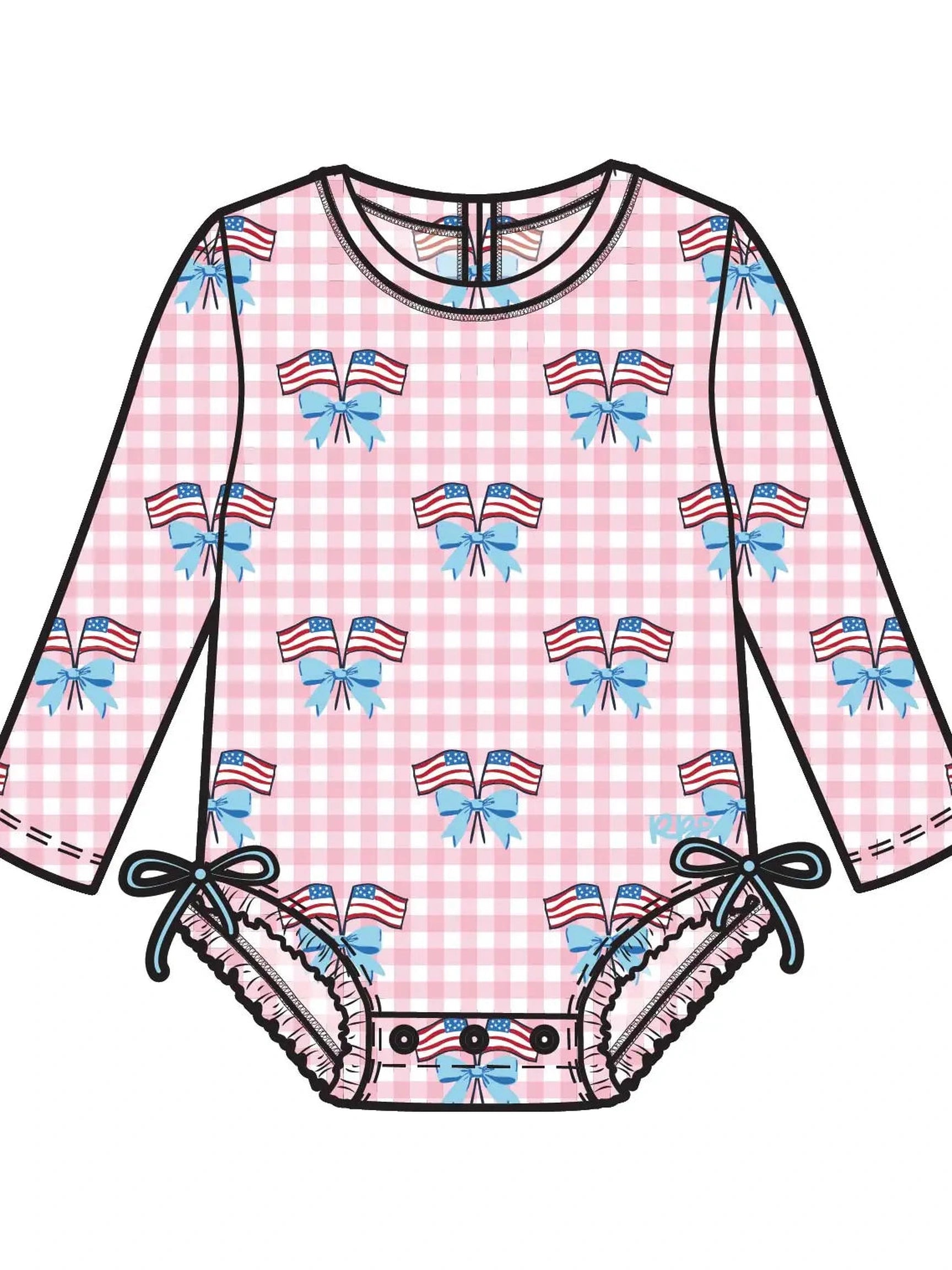 Baby Girls Pink Patriotic Gingham One Piece Rash Guard