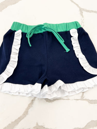 Polly Pima Ruffle Short - Navy w/ Green