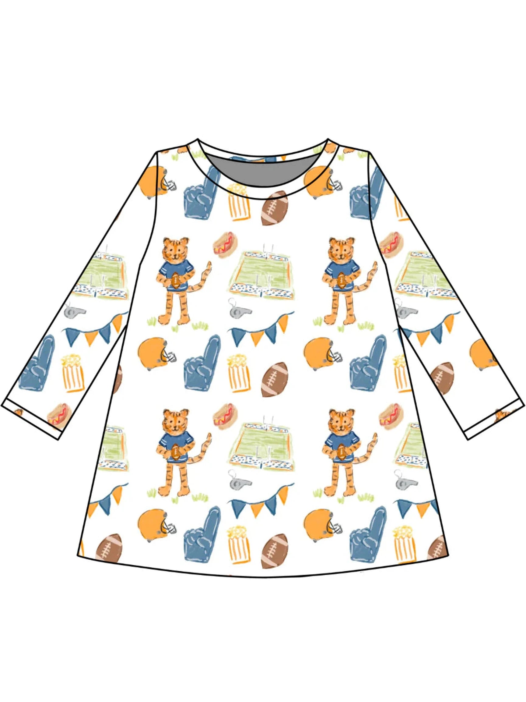 PRE-ORDER Long Sleeve Charlotte Play Dress - Game Day Tiger