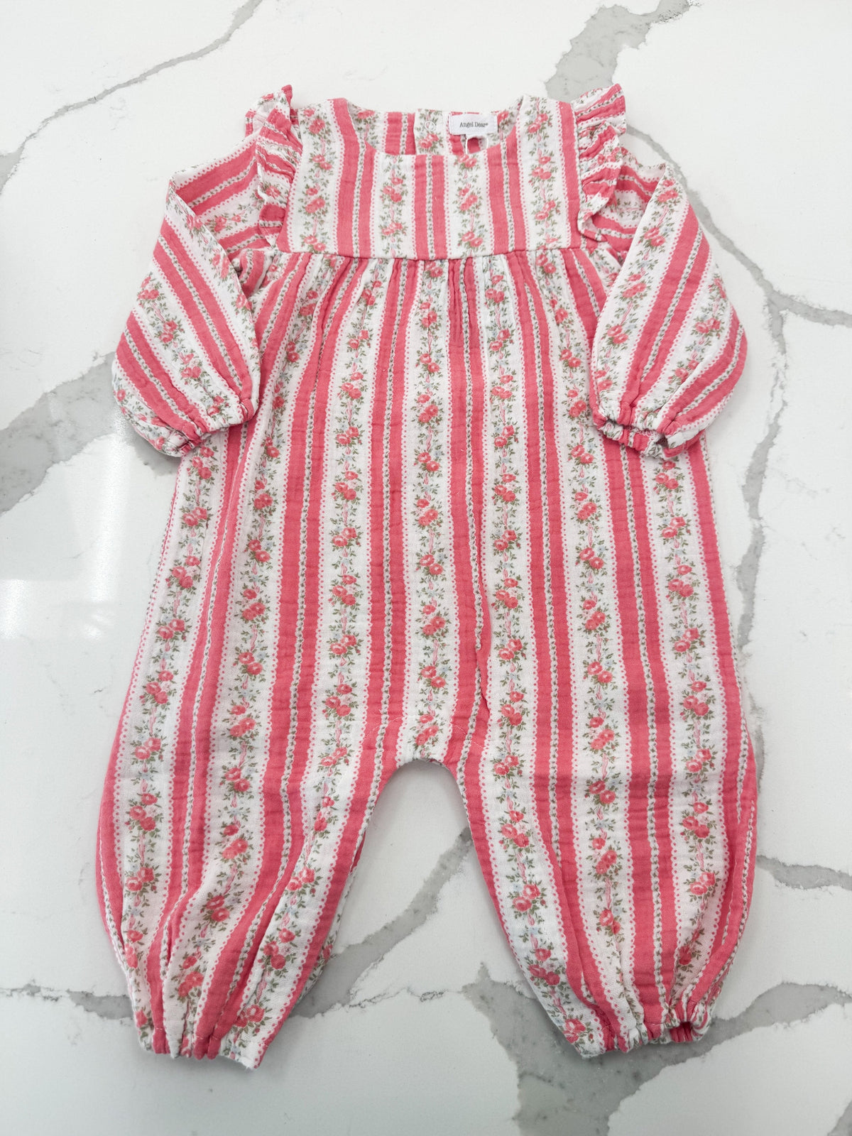 Suzie Floral Stripe - Ruffle Sleeve Romper