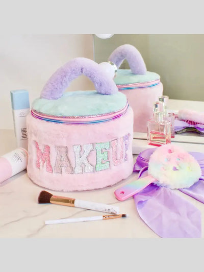 'makeup' Colorblock Plush Rounded Glam Bag