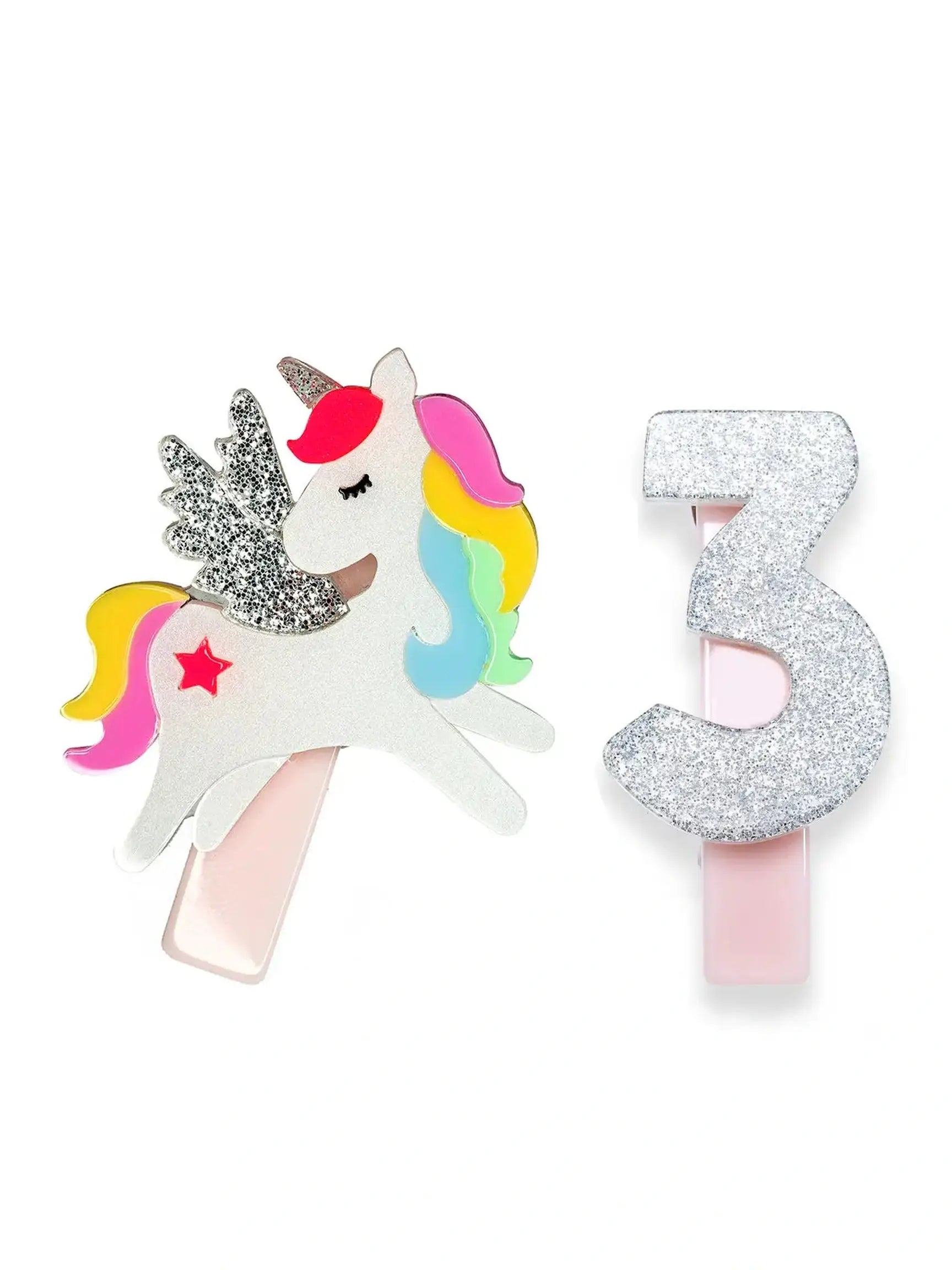 Unicorn Birthday #3 Alligator Clips