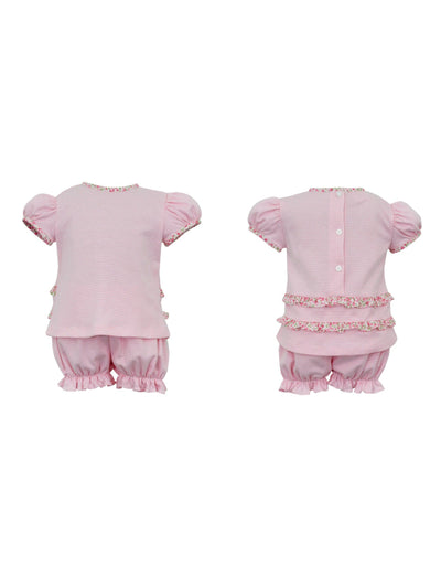 GIANNA Bloomer Set in Pink Stripe Knit with Pink Floral Trim