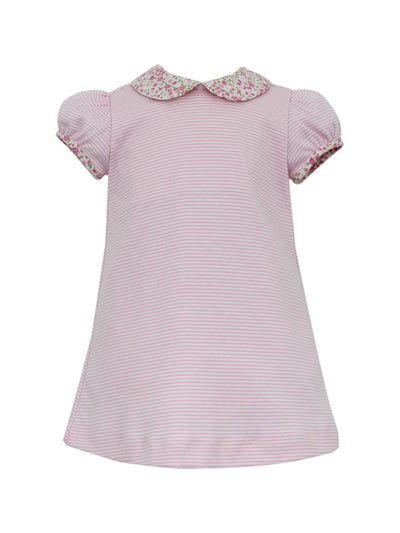 GIANNA A-Line Dress in Pink Stripe Knit with Pink Floral Trim