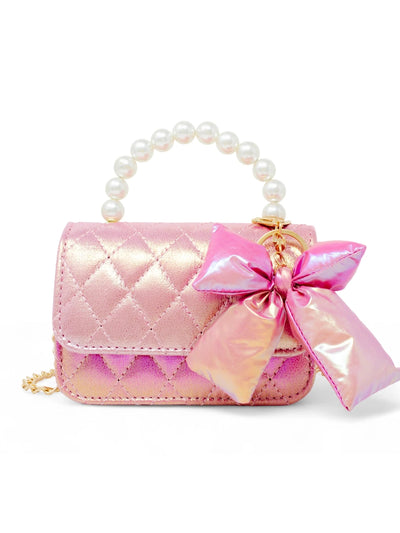 Shiny Quilted Fluffy Bow Handbag