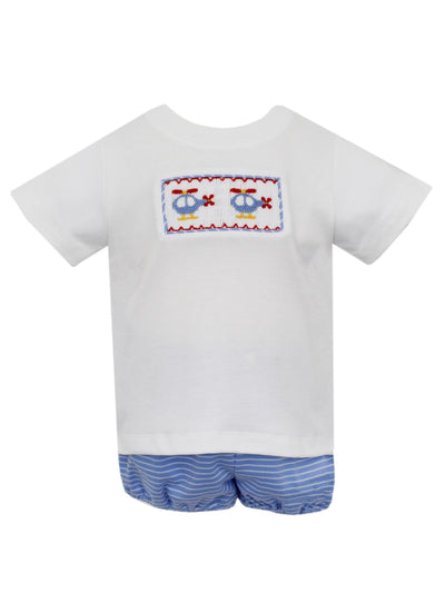 HELICOPTER Blue Stripe Knit Boy's T-Shirt Set