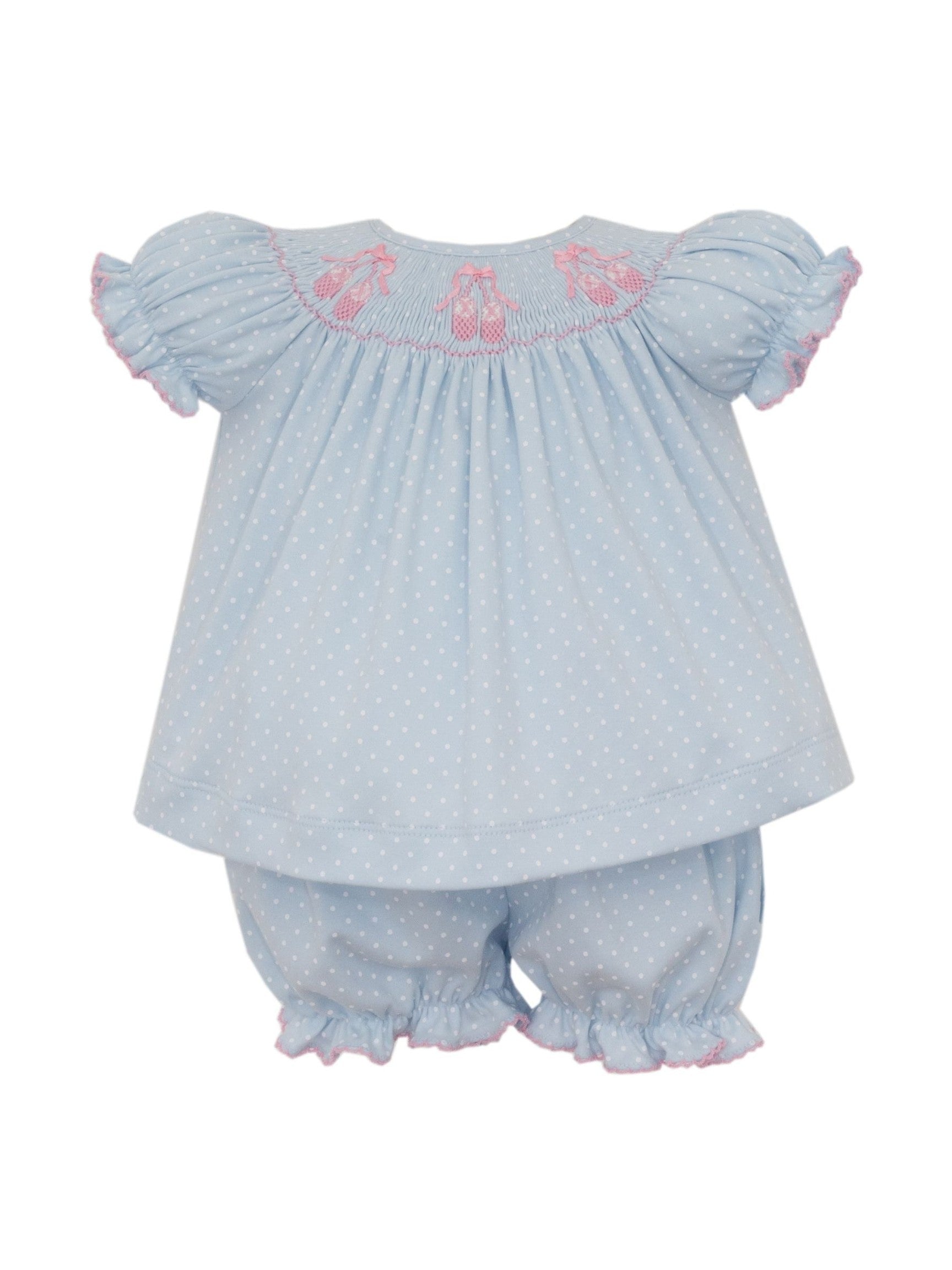 Ballet Polka Dot Knit Bishop Bloomer Set S/S