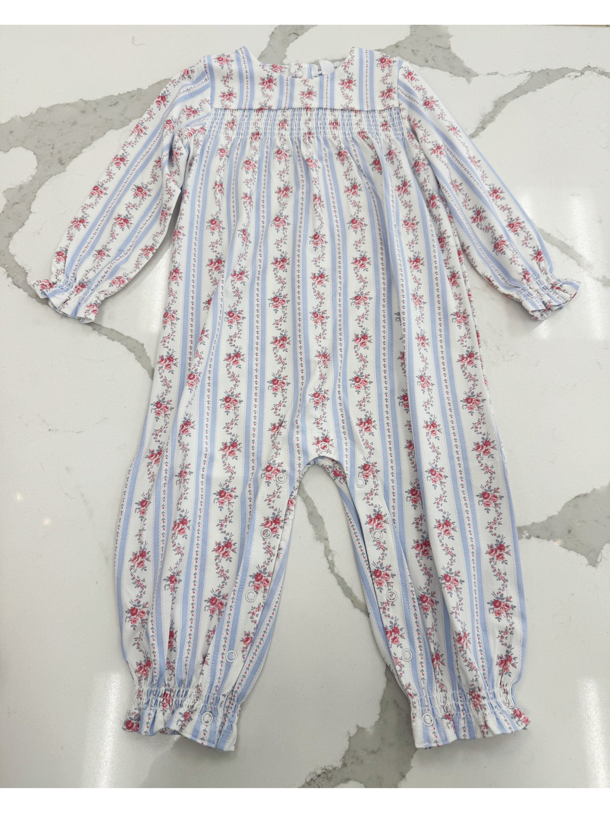 Anna Floral Stripe - Smocked Long Sleeve Romper