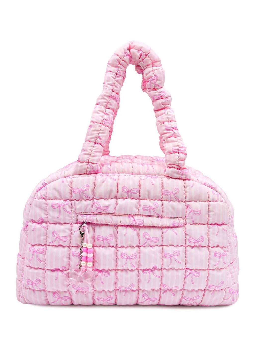 Quilted Scrunchies Striped Bow Printed Medium Duffle Bag