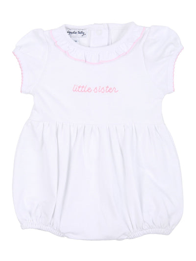 Big and Little Embroidered Girl Bubble - Pink