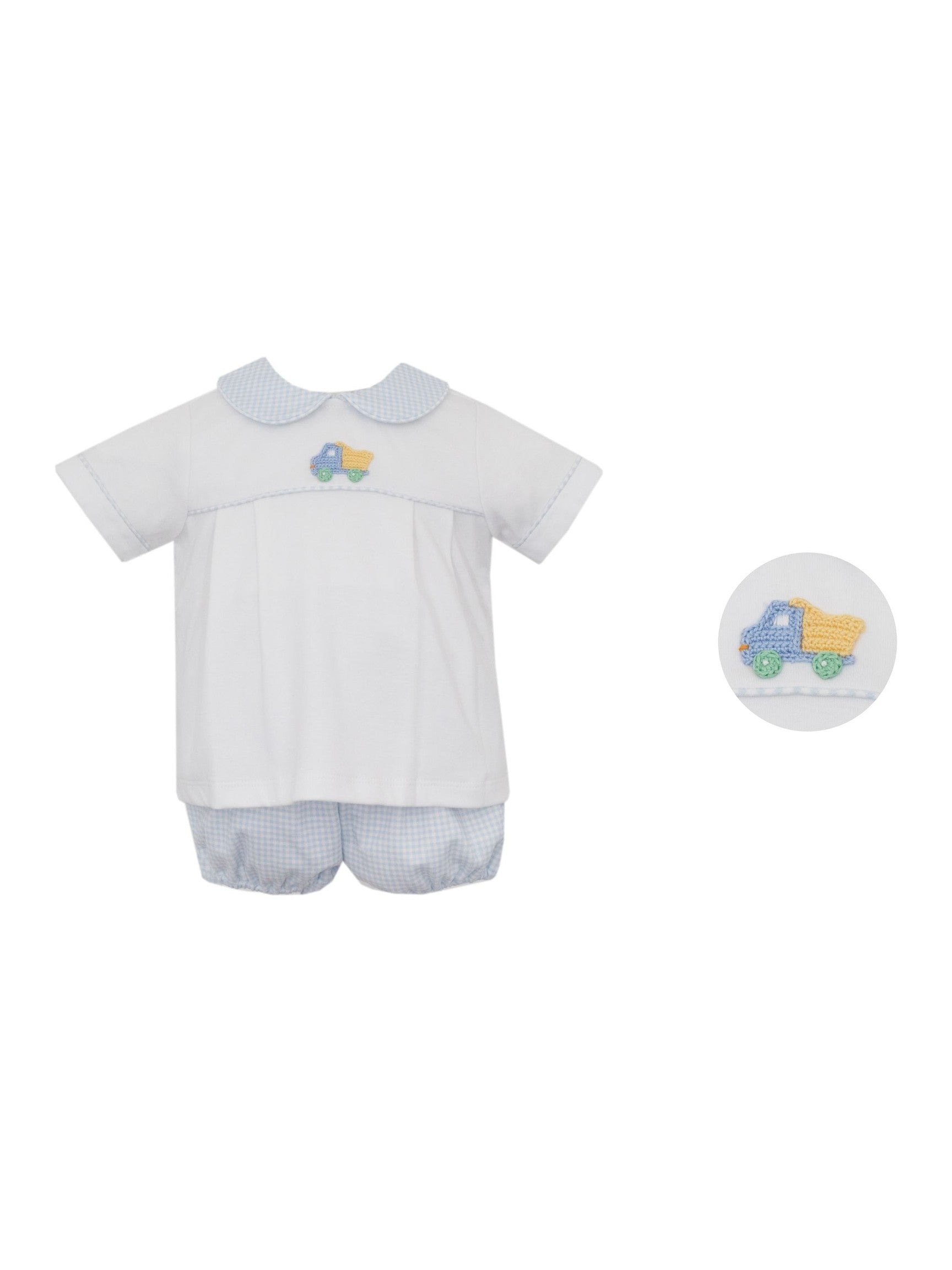 Dump Truck Knit Gingham Boy'S Diaper Set S/S