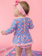 Tropical Trellis Long Sleeve One Piece Bow Peplum Rash Guard Swimsuit - Baby Girl - Posh Tots Children's Boutique