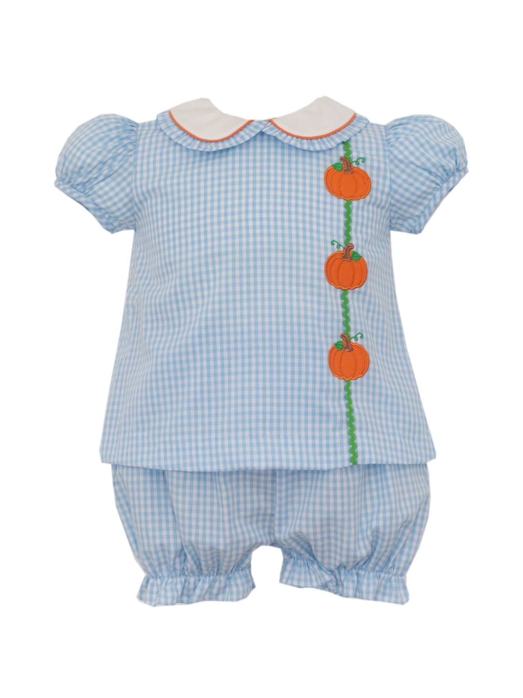 Blue Gingham Bloomer Set Short-Sleeves
