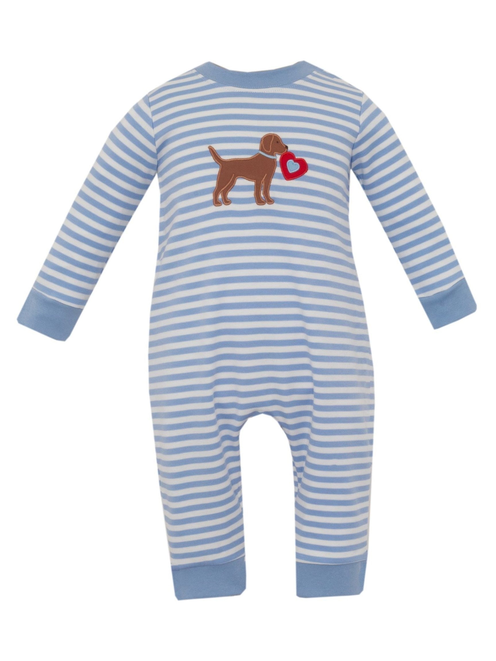 Blue Knit Stripe Romper Long-Sleeves