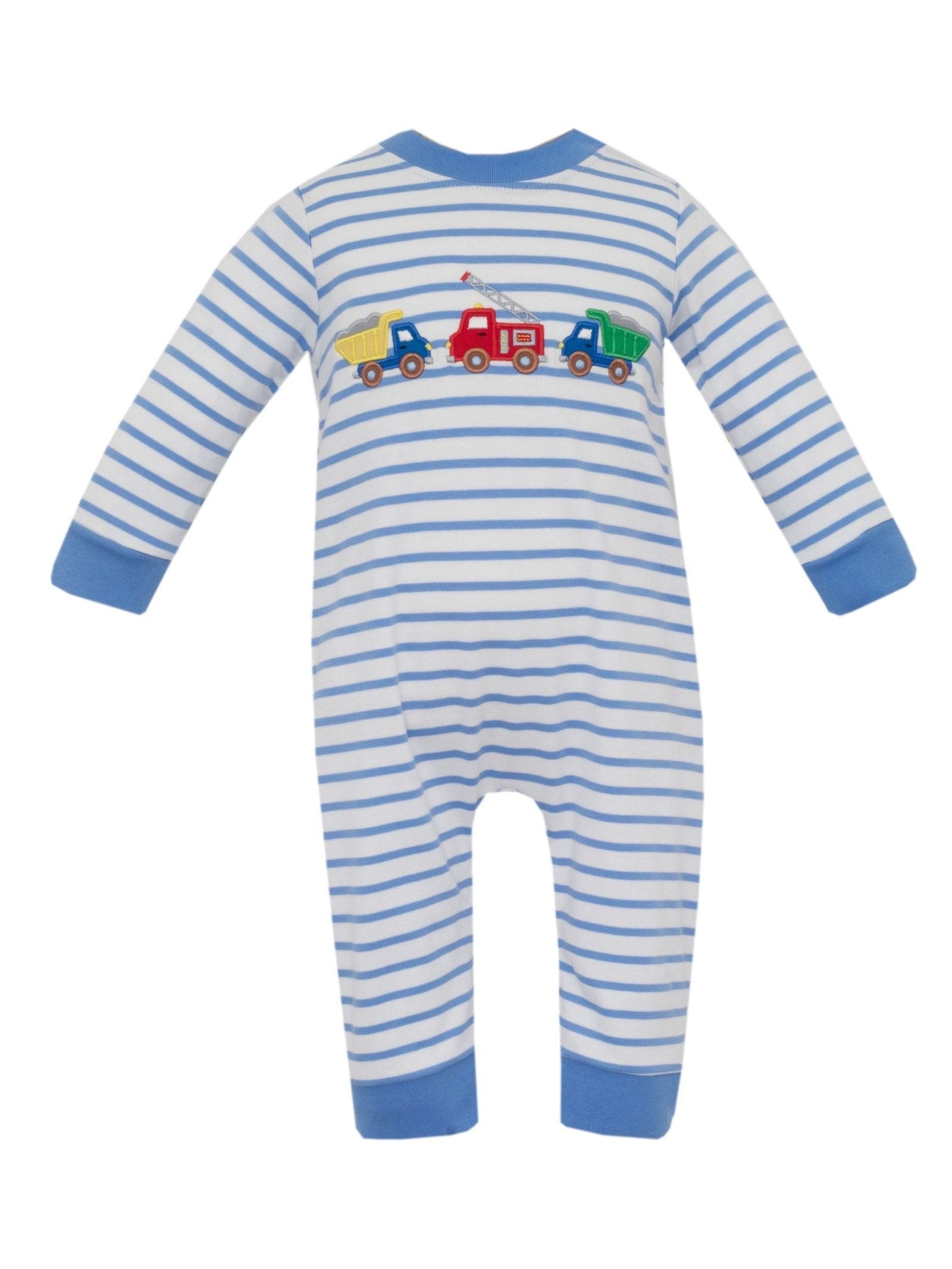 Periwinkle Blue Knit Stripe Romper Long-Sleeves