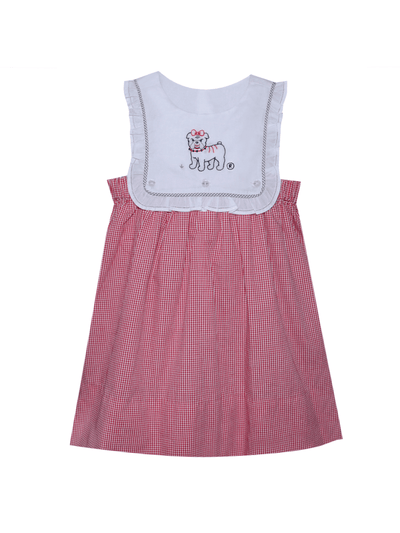 Embroidered Gingham Bulldog Dress