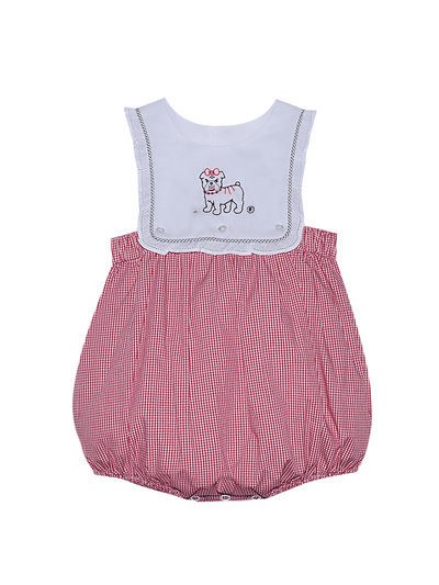 Embroidered Gingham Bulldog Girl Bubble