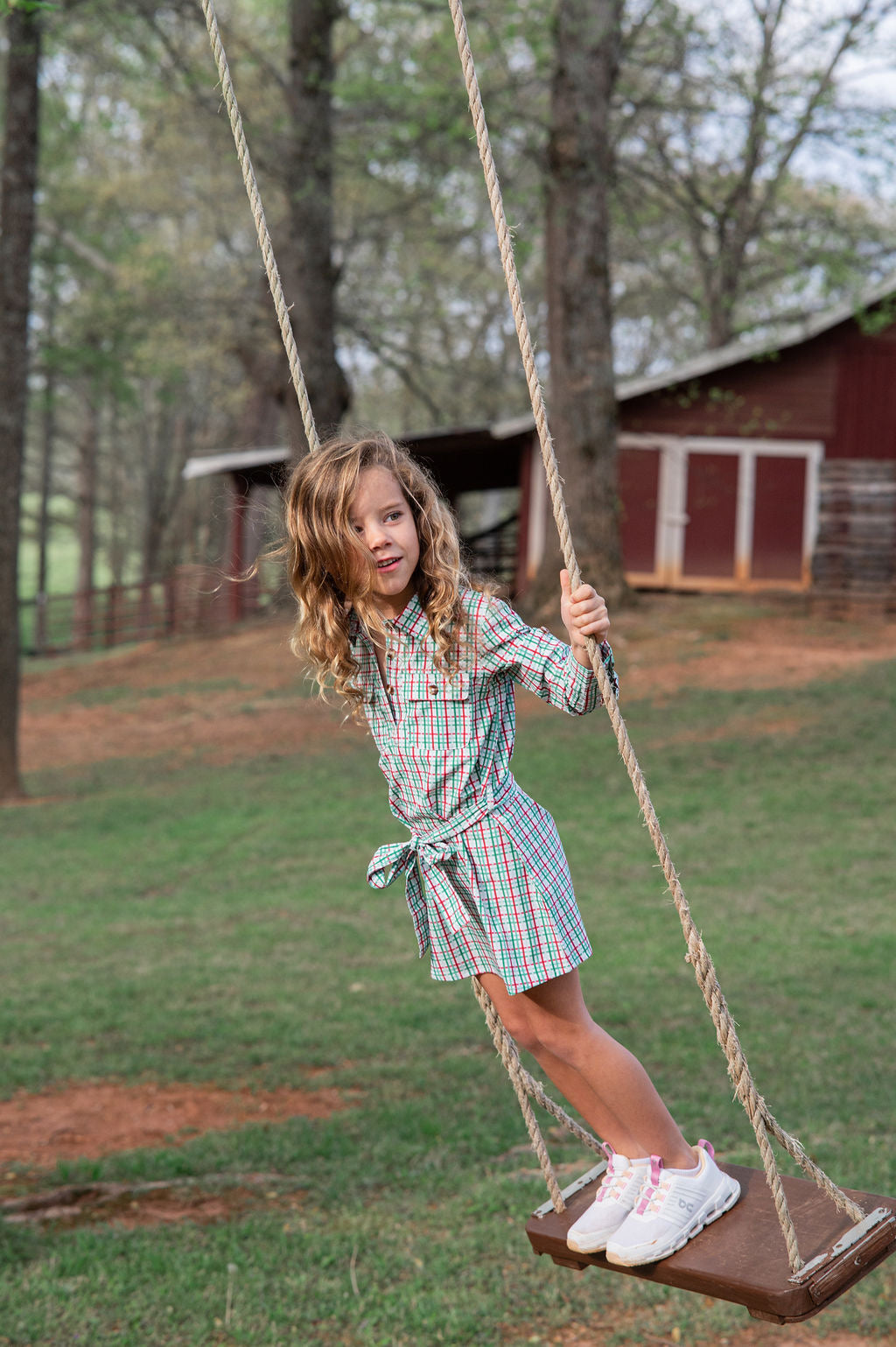 PRE-ORDER Girl's Long Sleeve Belted Shirt Dress - Holiday Plaid