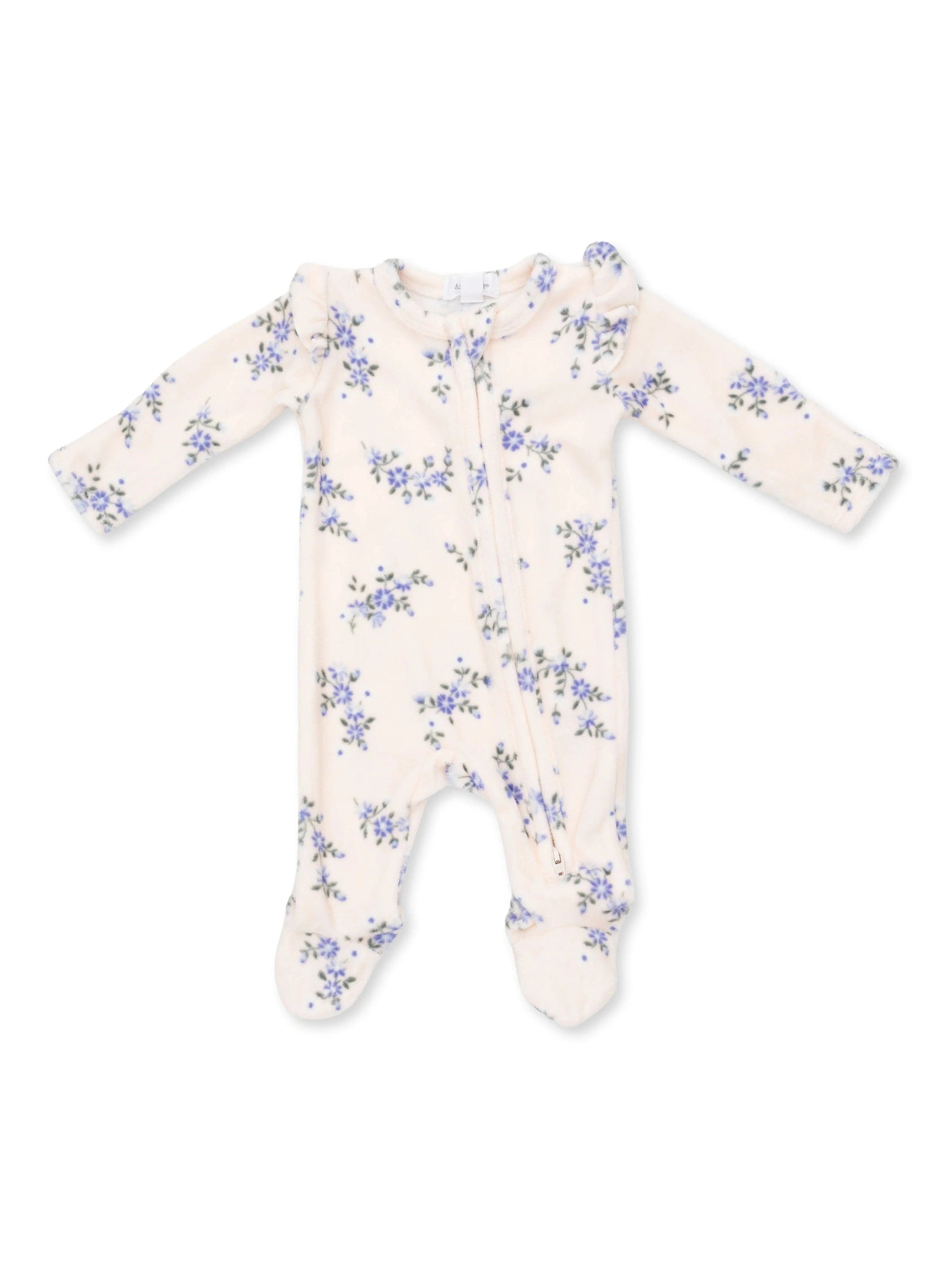 Sweet Hanna Floral Velour - 2 Way Ruffle Sleeve Zipper Footie