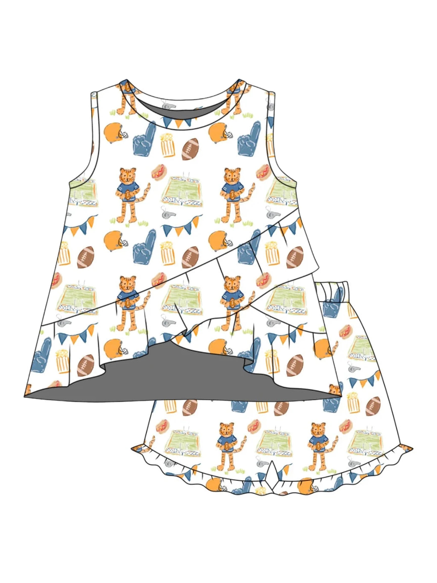 PRE-ORDER Rosie Ruffle Back Top with Susie Shorts- Game Day Tiger