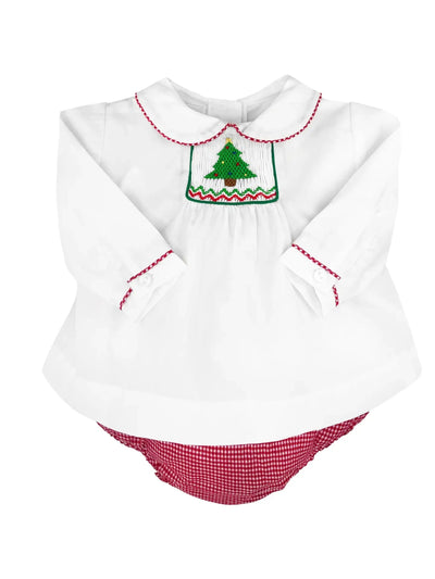 Christmas Tree Smocked Boy Diaper Set