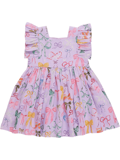 Elsie Dress- Lavender Water Color Bows