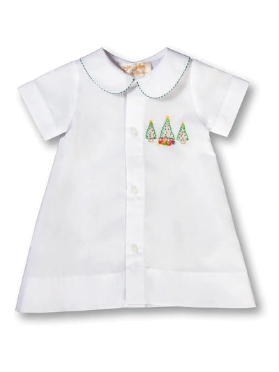 Christmas Trees & Presents Shadow Embroidered Daygown - Posh Tots Children's Boutique
