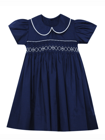 Juliette Smocked Dress - Royal Navy Blue