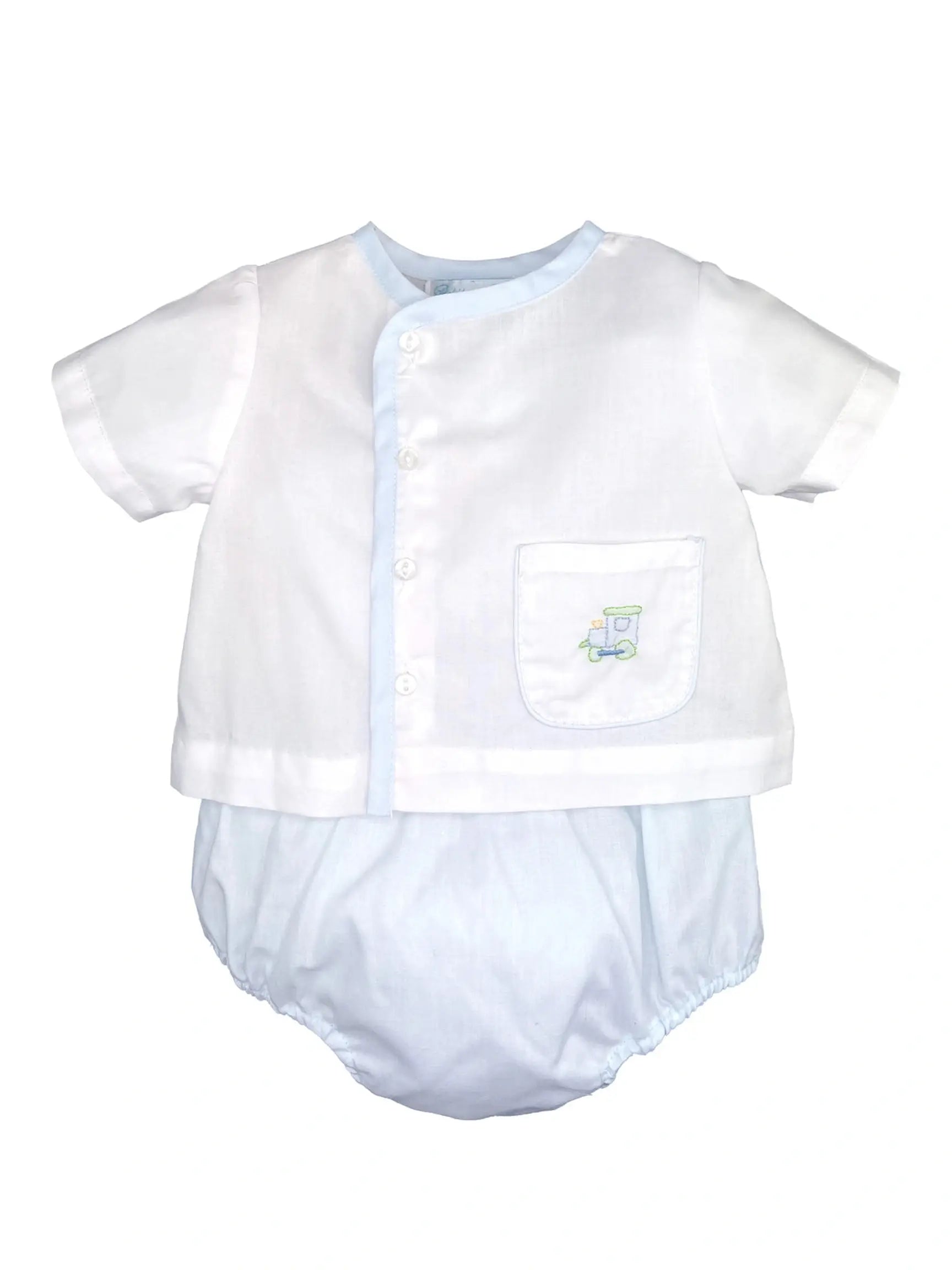 Train Embroidered Boy Diaper Set
