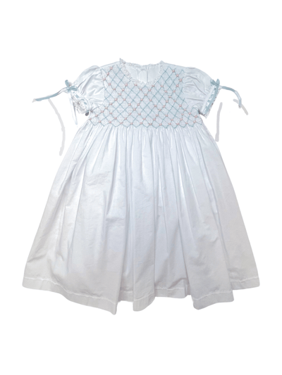 Heirloom Dress - White Batiste w/ Blue & Pink Smocking