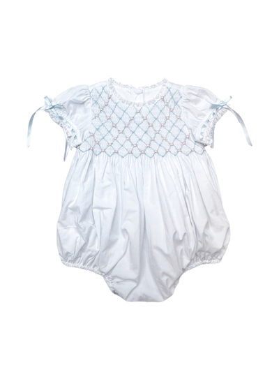 Heirloom Bubble - White Batiste w/ Blue & Pink Smocking