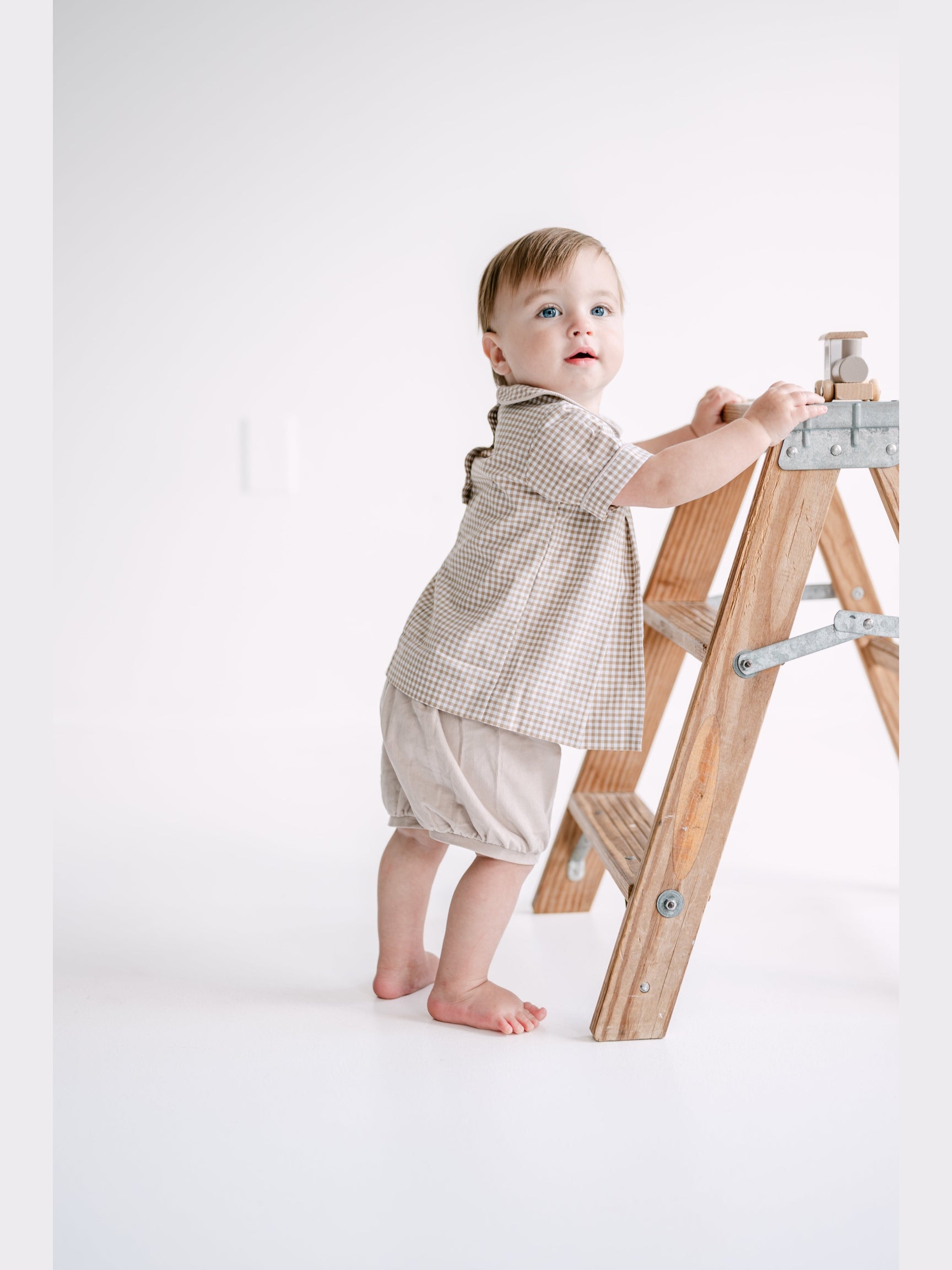 Carson Short Set - Khaki Gingham