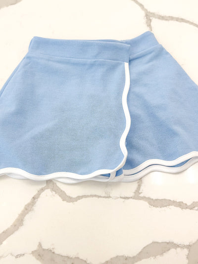 Scalloped Tennis Skort - Blue w/ White