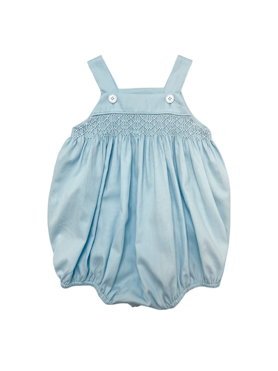 Webb Smocked Bubble - Solid Baby Blue w/ White Smocking