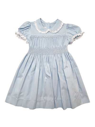 Smocked Polly Dress - Blue Rib w/ White