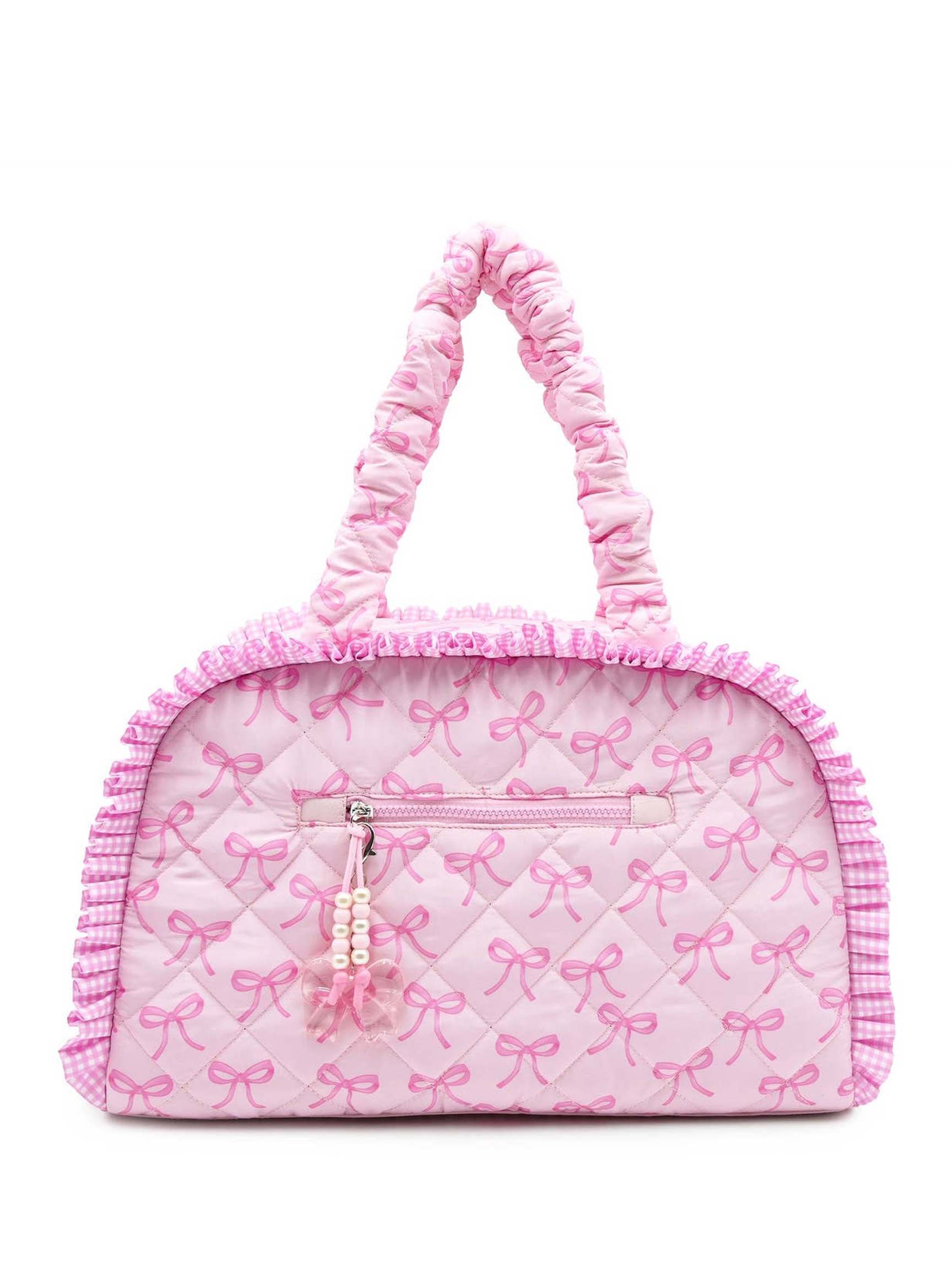 Quilted Bow Printed Ruffle Medium Duffle Bag