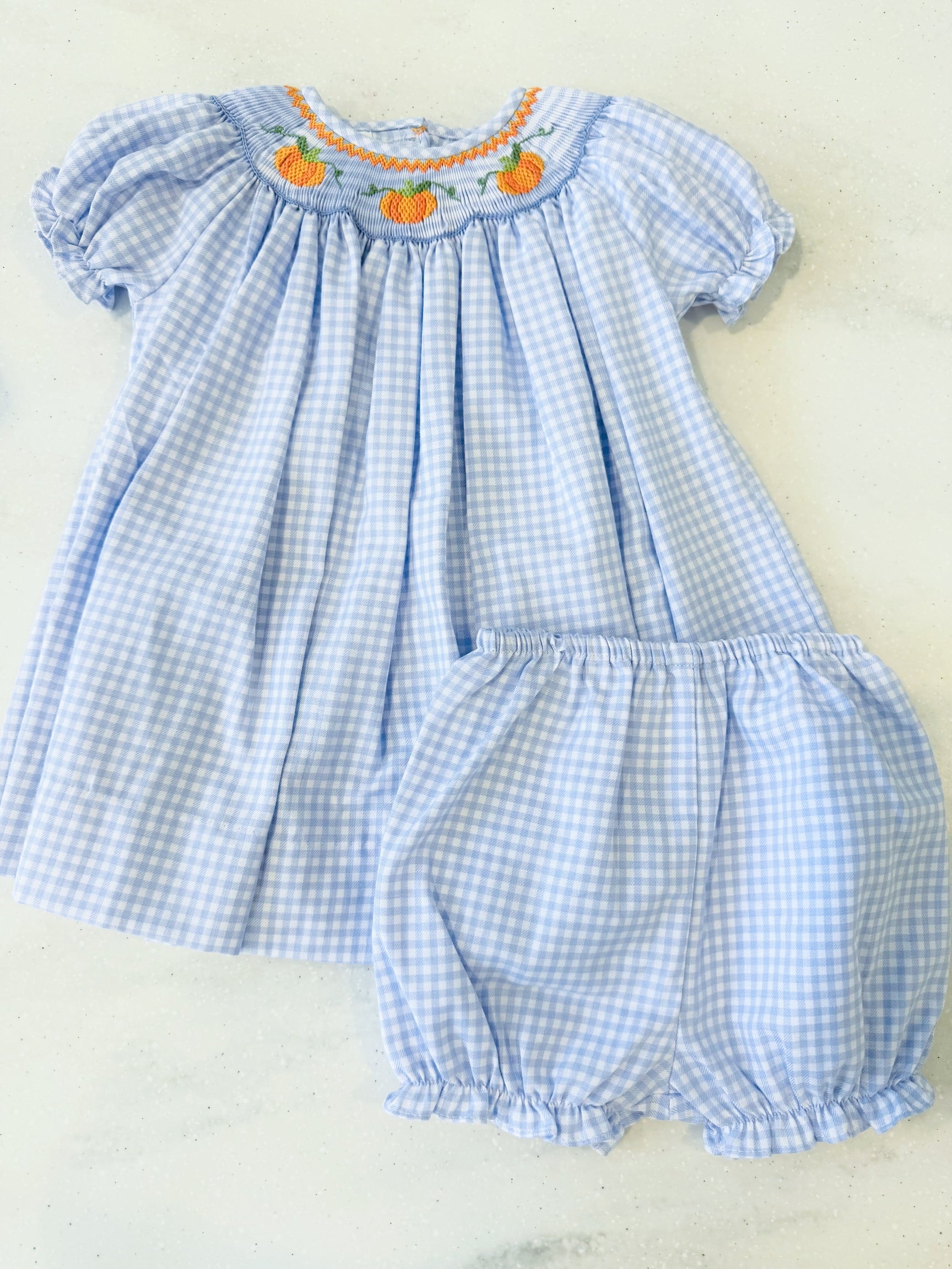 Smocked Pumpkins Bishop w/Bloomers