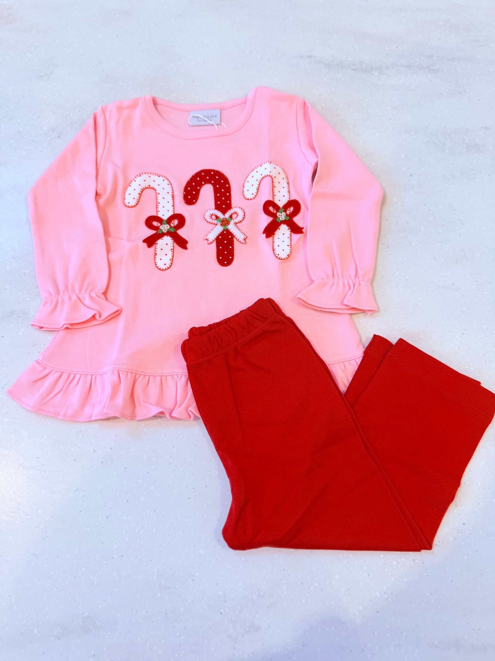 Pink Candy Canes Applique Leggings Set