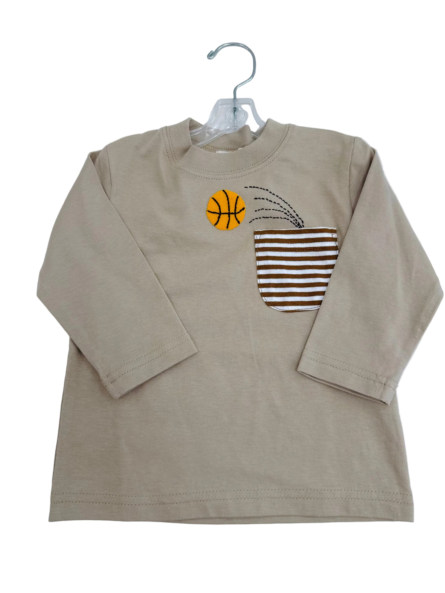 Basketball Striped Crewneck w/Pocket Applique - Posh Tots Children's Boutique