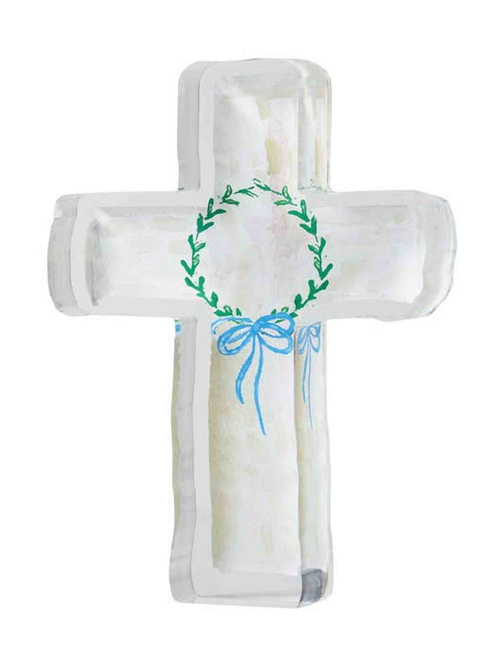 Cream Acrylic Cross with Wreath and Bow
