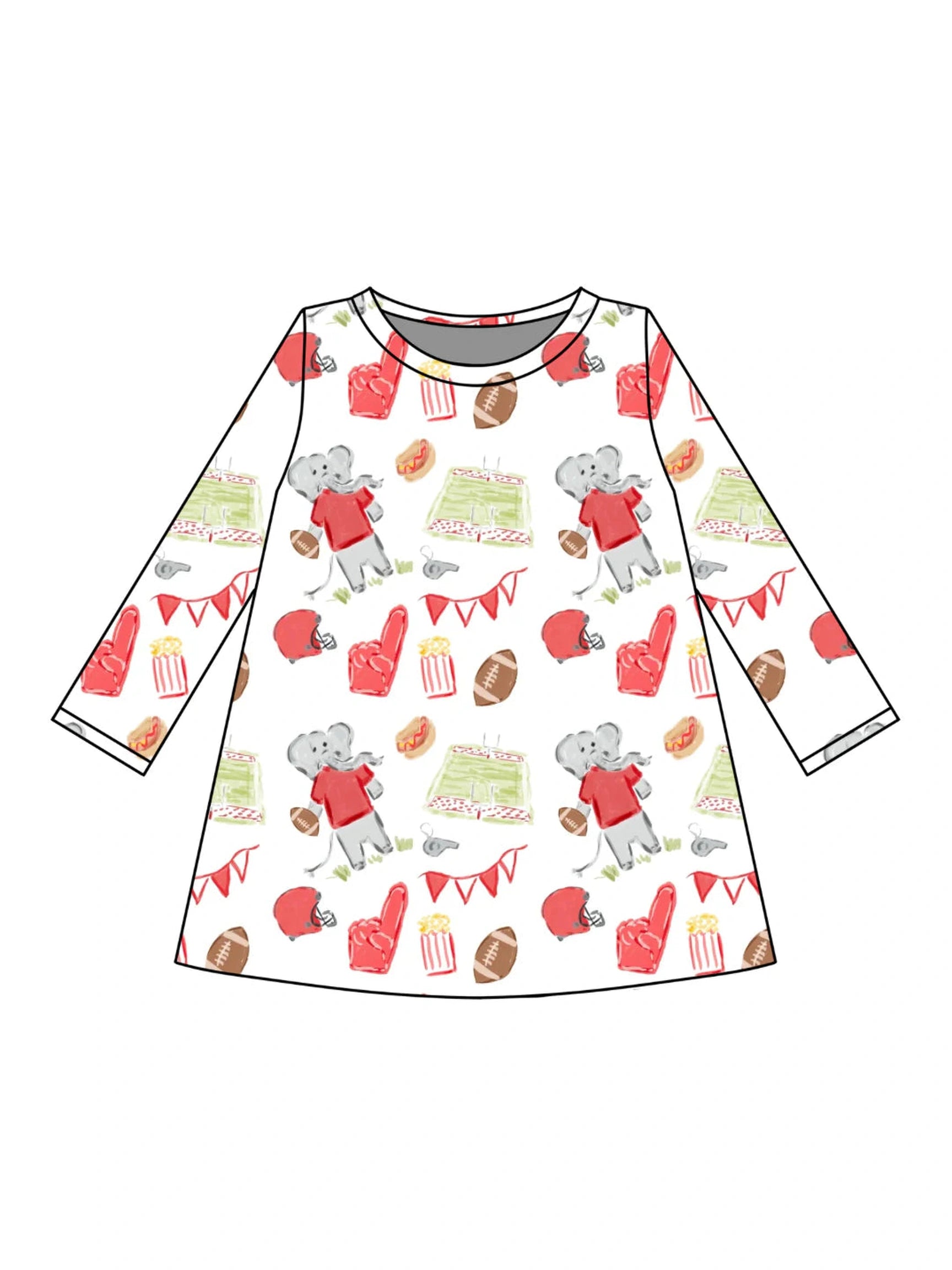 PRE-ORDER Long Sleeve Charlotte Play Dress - Game Day Elephant