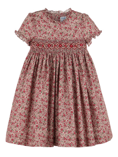 Cranberry Floral Smocked Bodice Dress - Posh Tots Children's Boutique