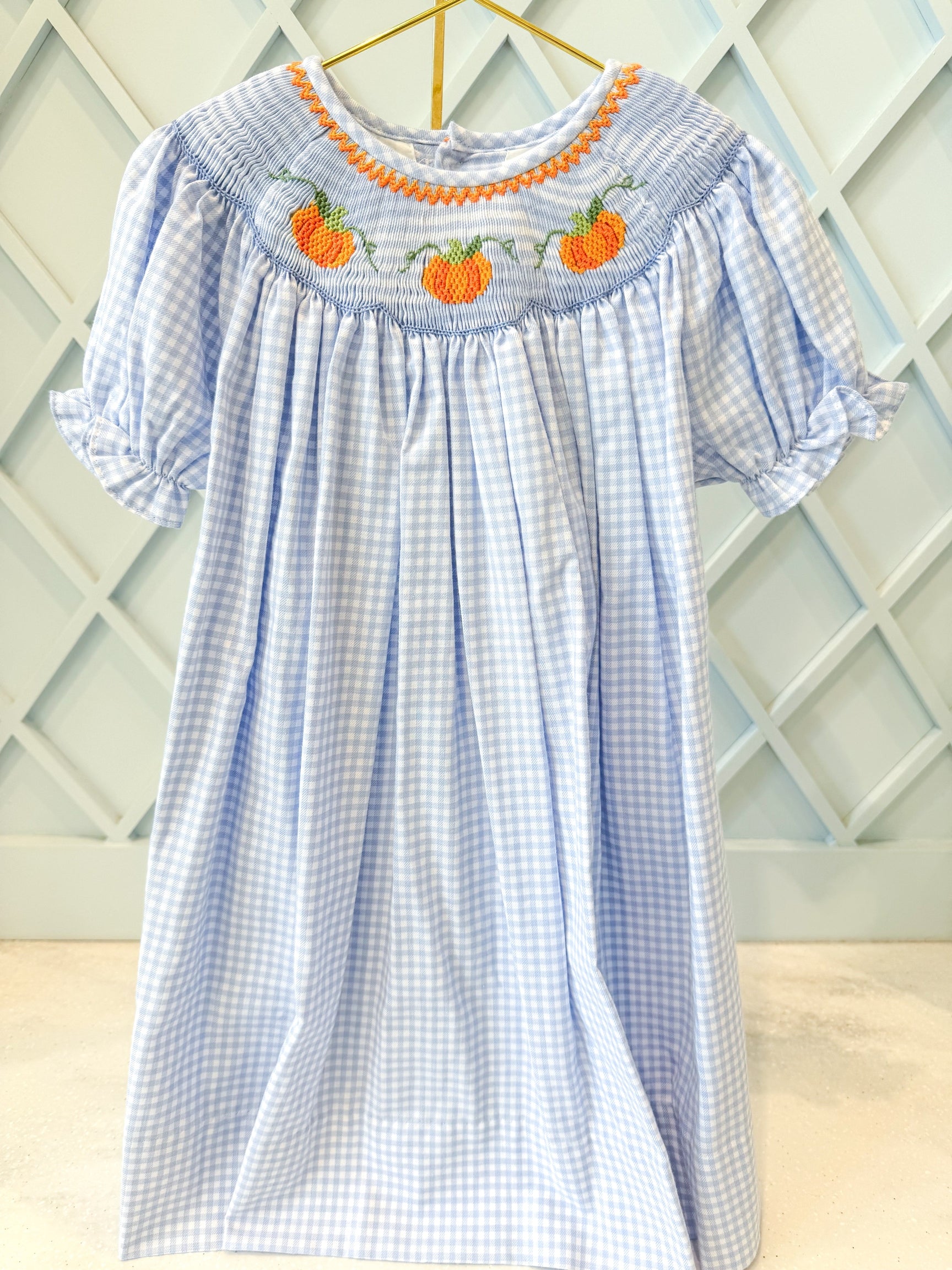 Picture Smocked Pumpkins Bishop Dress