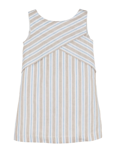 Stripes Cross Front Dress - Beige