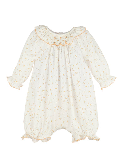 Tiny Floral Yellow Smocked Bishop Romper