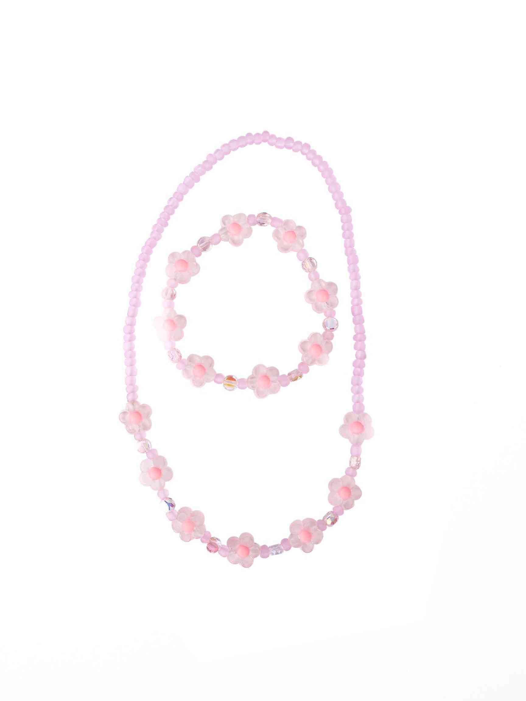 Pink Crystal Blooms Necklace & Bracelet Set