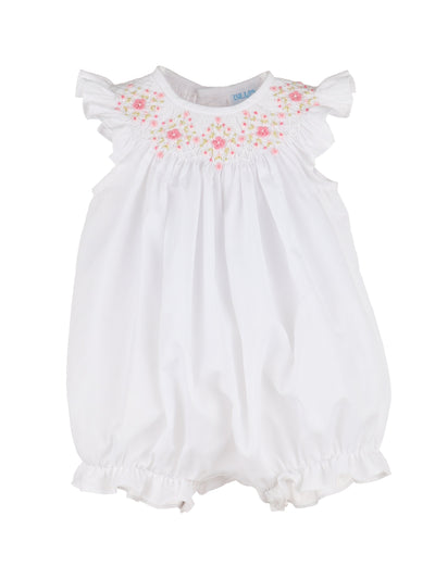 Classical Diamond Smocked Bubble - White w/ Pink