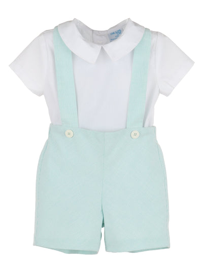 Aqua Pinstripes Suspenders Boy Set