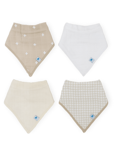 Cotton Muslin w/Fleece Bandana Bib - 4 pack